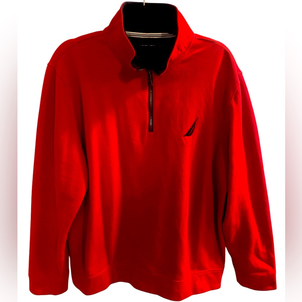 Nautica
Red and Navy
Quarter-Zip Pullover Sweatshirt
Size Large